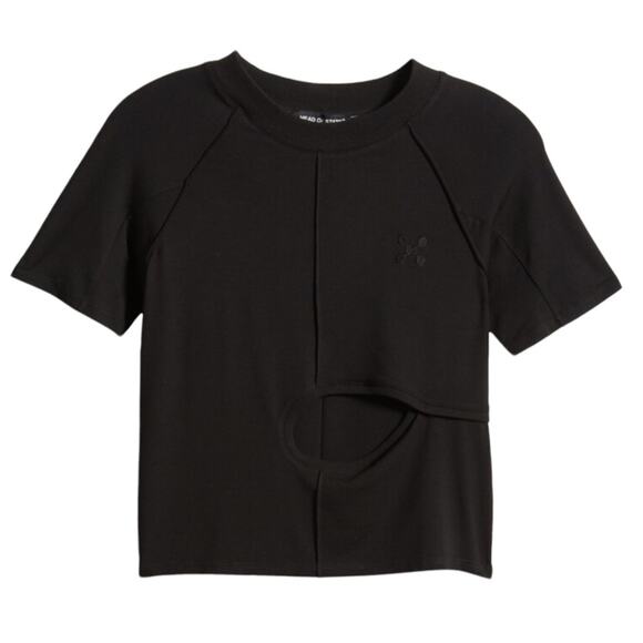 Head of State Gender Inclusive Diamond Front Cutout T-Shirt - Black Size S - Picture 1 of 7